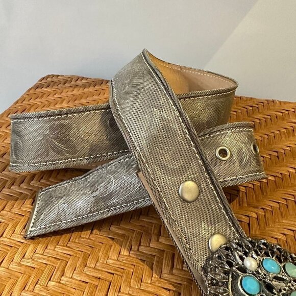 Leatherock silver belt with turquoise buckle